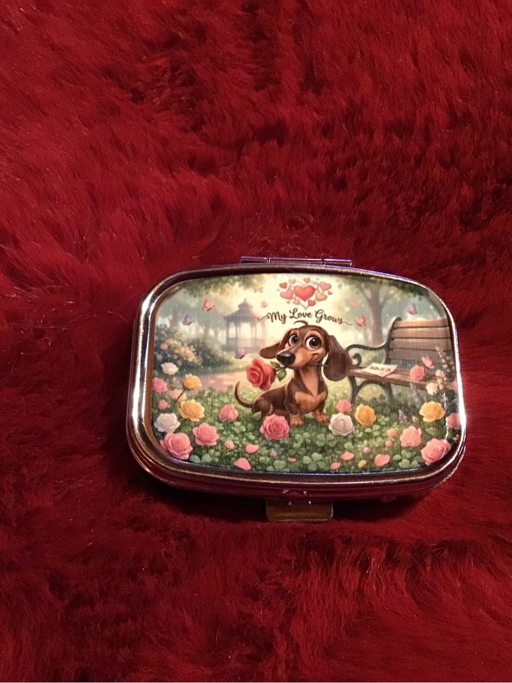 Dog Floral Pill Box - Pink